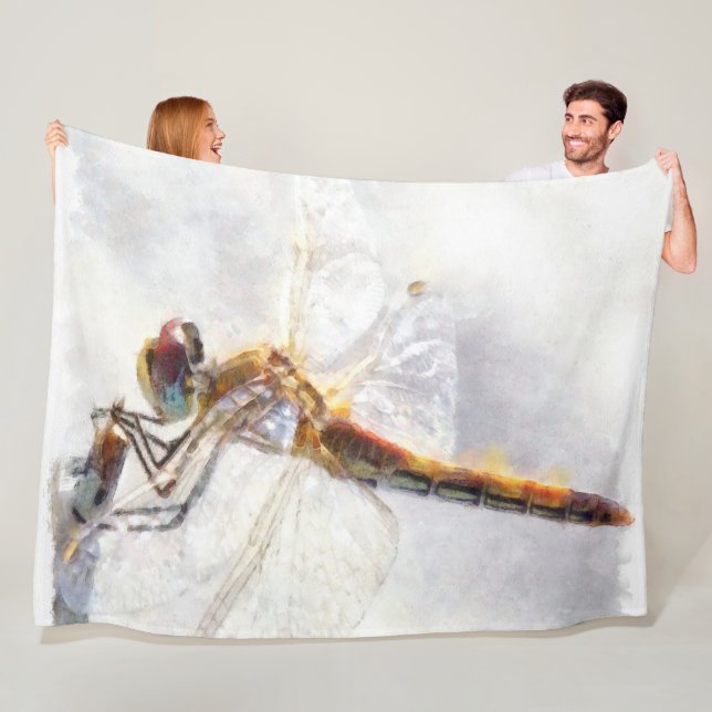 Dragonfly Watercolor Pastel White Background Fleece Blanket (In Situ)