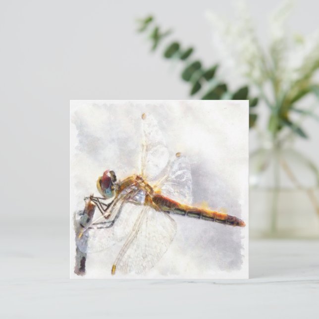 Dragonfly Watercolor Pastel White Background Holiday Card (Standing Front)