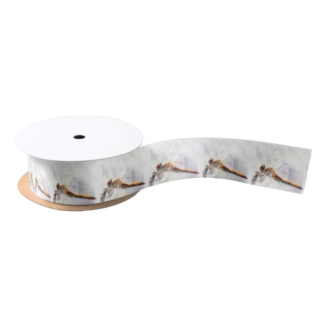 Dragonfly Watercolor Pastel White Background Satin Ribbon (Spool)
