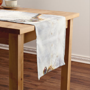 Dragonfly Watercolor Pastel White Background Short Table Runner