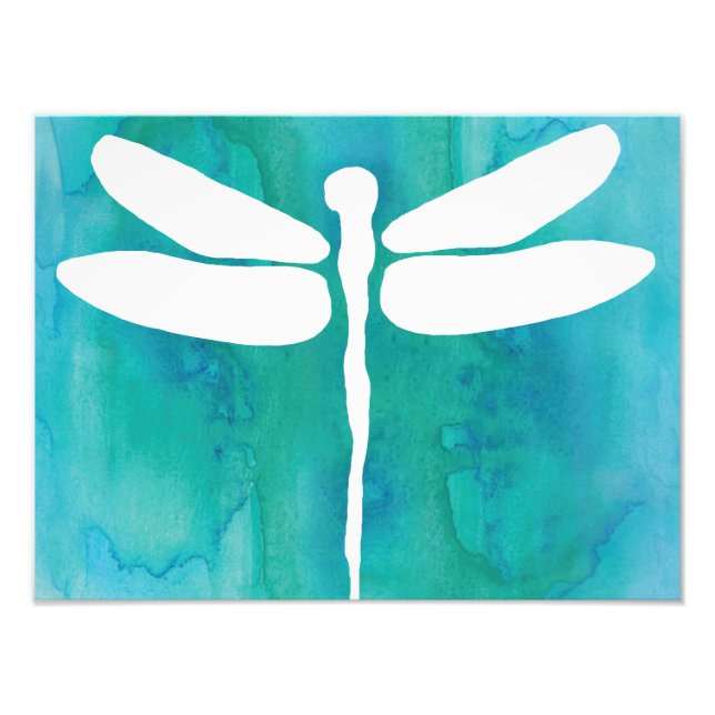 Dragonfly Watercolor White Aqua Blue Dragonflies Photo Print (Front)