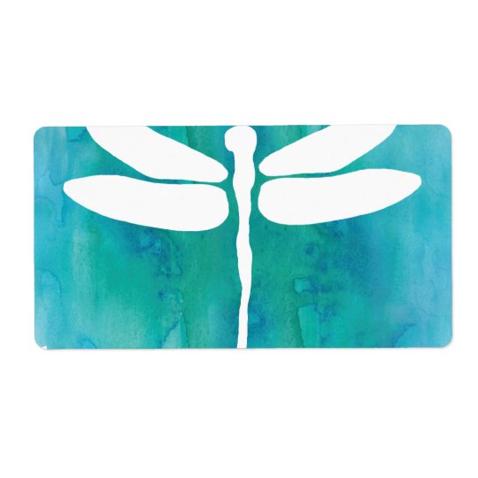 Dragonfly Watercolor White Aqua Blue Dragonflies Shipping Label