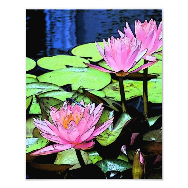 Dragonfly Waterlily sumi-e Photo Print (Front)