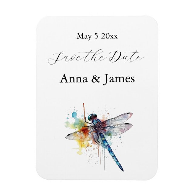 Dragonfly Wedding, custom save the date sticker Magnet (Vertical)