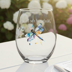 Dragonfly Wedding, custom Stemless Wine Glass