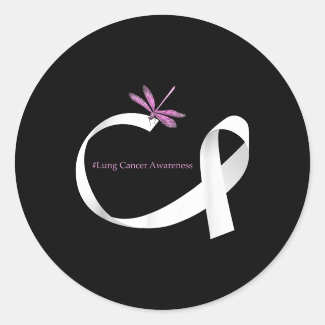 Dragonfly White Ribbon Lung Cancer Awareness  Classic Round Sticker (Front)