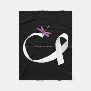 Dragonfly White Ribbon Lung Cancer Awareness Fleece Blanket