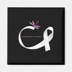 Dragonfly White Ribbon Lung Cancer Awareness Magnet