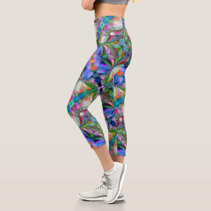 Dragonfly Wildflower Garden Abstract Floral Capri Leggings