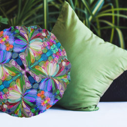Dragonfly Wildflower Garden Abstract Floral Round Cushion