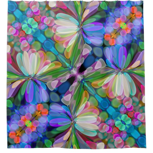 Dragonfly Wildflower Garden Abstract Floral Shower Curtain (Front)