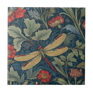Dragonfly William Morris style Left side Vintage Ceramic Tile