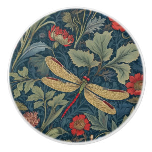 Dragonfly William Morris style Right side Vintage Ceramic Knob