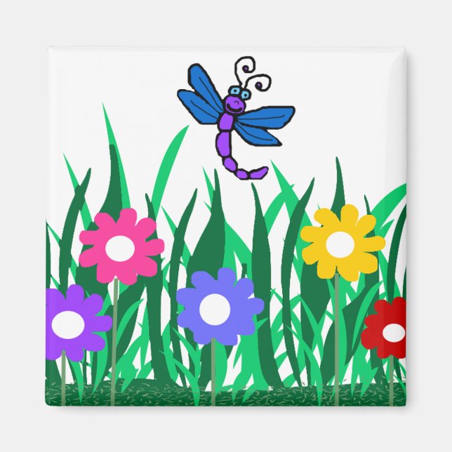 Dragonfly with flowers magnet (Front)