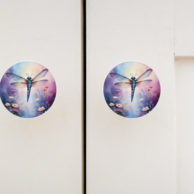 Dragonfly with Flowers Purple Watercolor Ceramic Knob (Creator Uploaded)