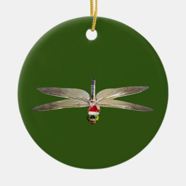 Dragonfly With Hat Lights Christmas Ceramic Ornament (Front)