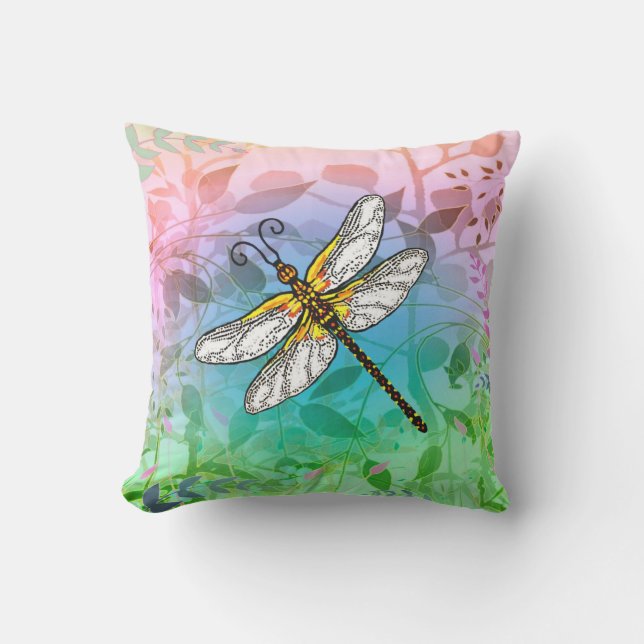 Dragonfly with Leafy Background Cushion (Front)