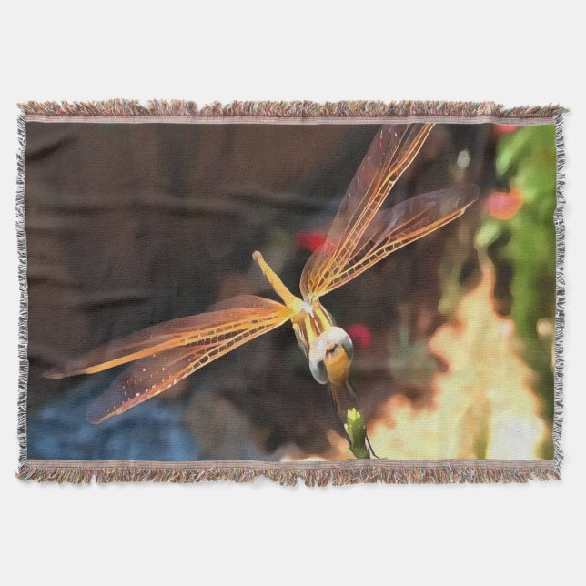 Dragonfly With Sunlight Gilded Wings Throw Blanket (Front)
