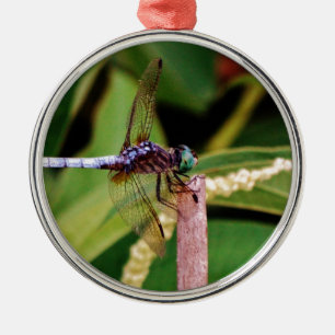 Dragonfly with white flowers metal tree decoration