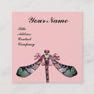 DRAGONFLY WOMAN JEWEL ,Green,Black Pink Square Business Card