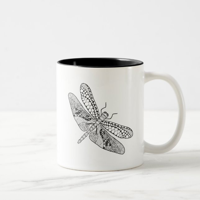 Dragonfly Zendoodle Two-Tone Coffee Mug (Right)