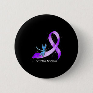 Dragonflyy Purplean Ribbon Overdose Awareness Supp 6 Cm Round Badge