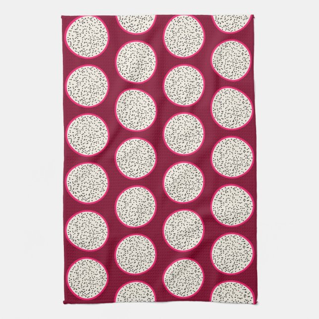 Dragonfruit / Dragon Fruit Stylised Fruit Slices Tea Towel (Vertical)