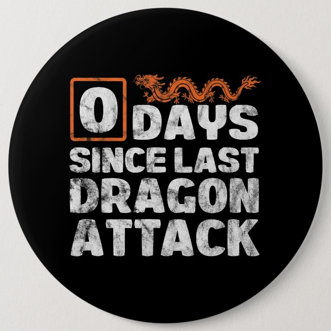 Dragons 0 Days Since Last Dragon Attack Distressed 6 Cm Round Badge (Front)
