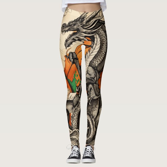 Dragon's Dance: Stylish Chinese Dragon Leggings" Leggings (Front)