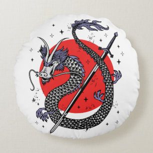 Dragon's Defiance: A Majestic Chinese Artwork Round Cushion