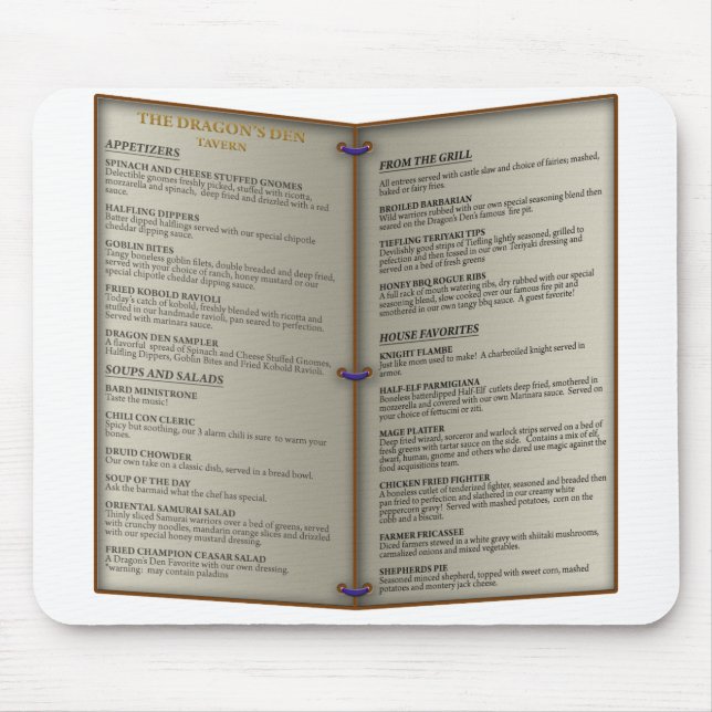 Dragon's Den Tavern Menu Mouse Pad (Front)