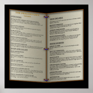 Dragon's Den Tavern Menu Poster