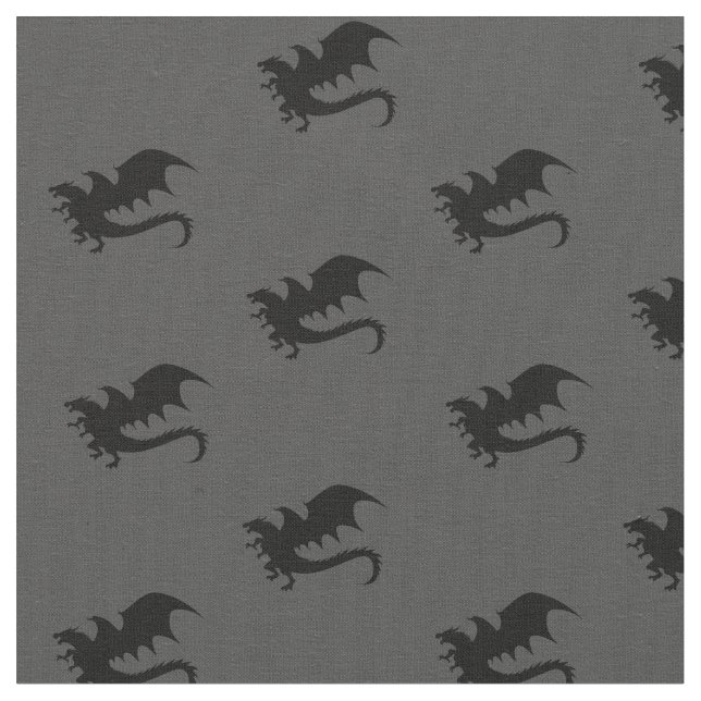 Dragons DND Silhouettes Grey Fabric (Close Up)
