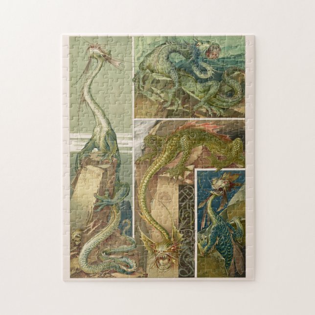 Dragons drawing, art nouveau by Anton Seder Jigsaw Jigsaw Puzzle (Vertical)
