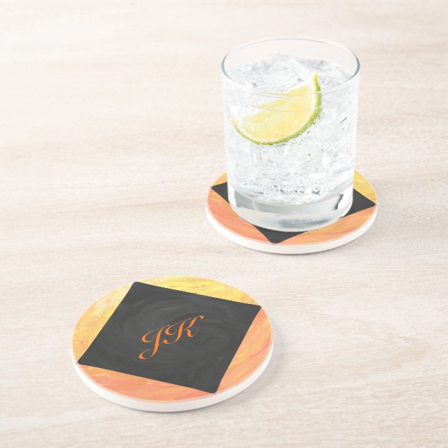 Dragons Eye Orange and Black Monogram Coaster (Side)