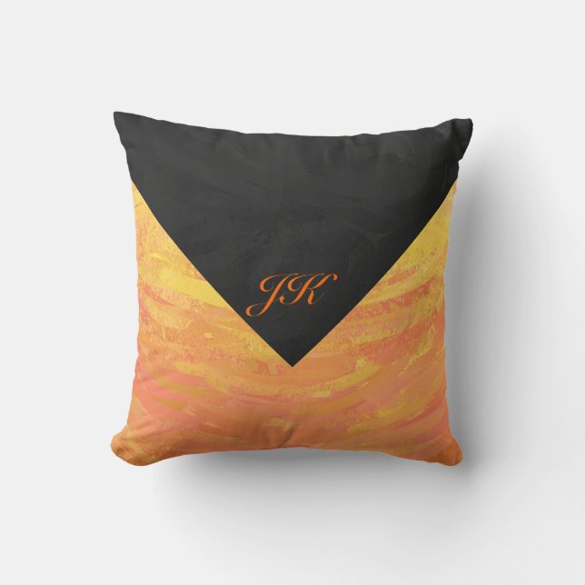Dragons Eye Orange and Black Monogram Cushion (Front)