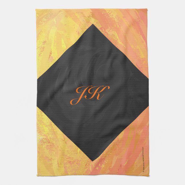 Dragons Eye Orange and Black Monogram Tea Towel (Vertical)