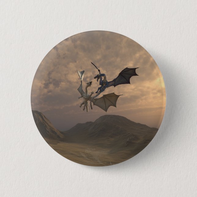 Dragons Fighting in a Mountain Landscape 6 Cm Round Badge (Front)