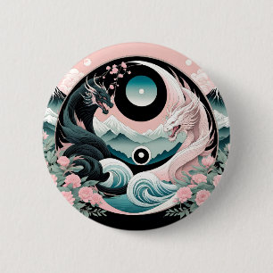 Dragons Floral Mountain Pink Sage Teal 6 Cm Round Badge