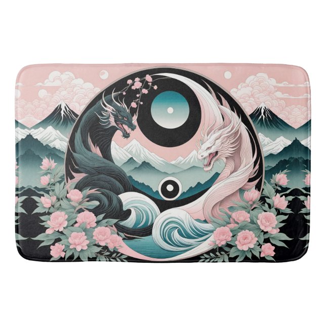 Dragons Floral Mountain Pink Sage Teal Bath Mat (Front)