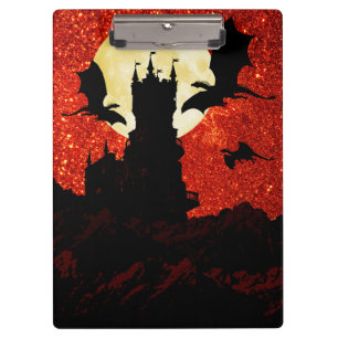Dragons flying, cliff castle, full moon, sunrise clipboard