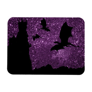 Dragons flying, Fantasy purple sky cliff castle Magnet