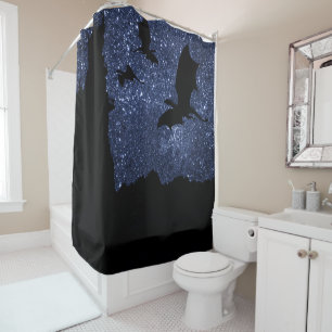 Dragons flying, Midnight stary sky cliff castle Shower Curtain