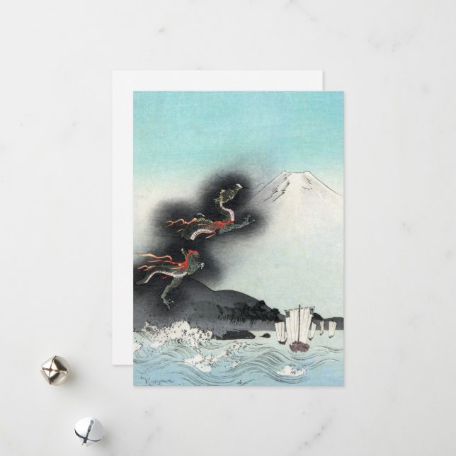 Dragon's Fury Sea Battle for Mount Fuji, Japan Holiday Card (Front/Back In Situ)