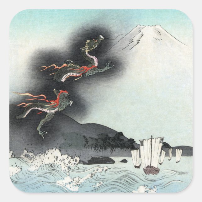 Dragon's Fury Sea Battle for Mount Fuji, Japan Square Sticker (Front)