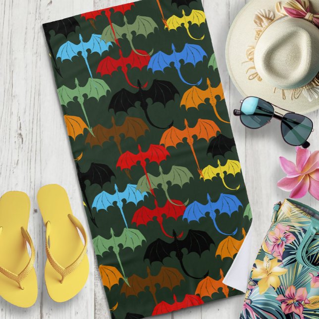  Dragons Green Flight Fantasy Beach Towel (Creator Uploaded)