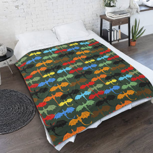 Dragons Green Flight Fantasy Fleece Blanket