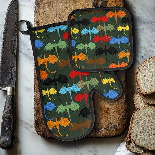 Dragons Green Flight Fantasy Oven Mitt & Pot Holder Set