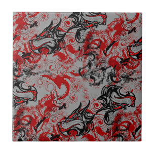 Dragons Grungy Abstract Art Ceramic Tile