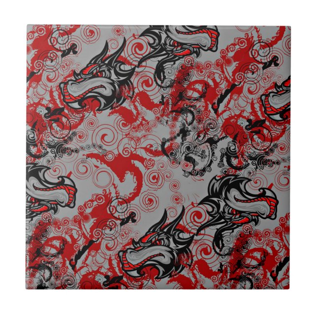 Dragons Grungy Abstract Art Ceramic Tile (Front)